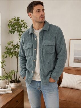Urban Outfitters Standard Cloth‎ Piled Fleece Shirt Jacket Dusty Teal